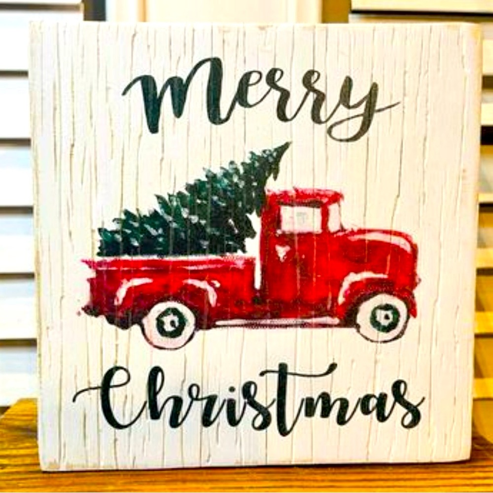 *Merry Christmas Vintage Red Truck Box Sign